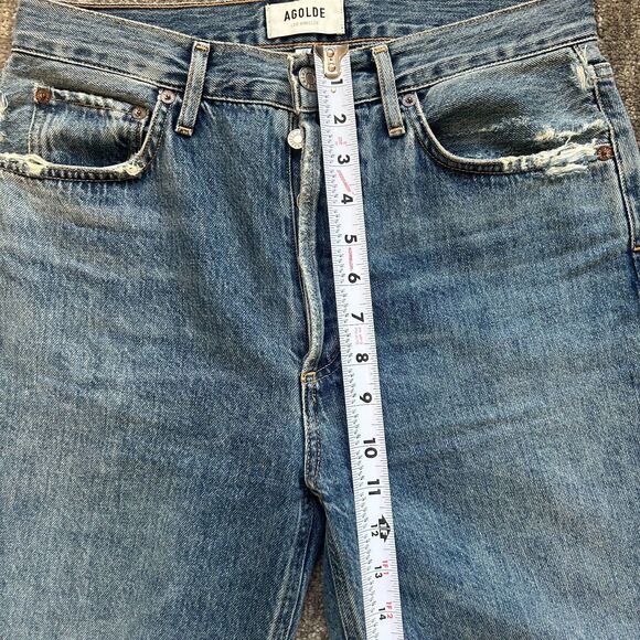 Agolde Distressed Riley Jeans, High Rise, Button Fly, Size 28 (6) - Picture 7 of 10